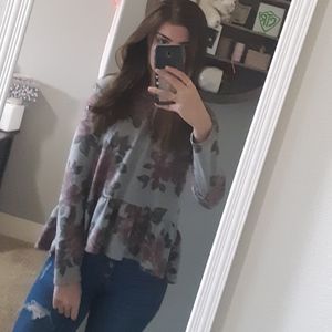 Grey Floral Top